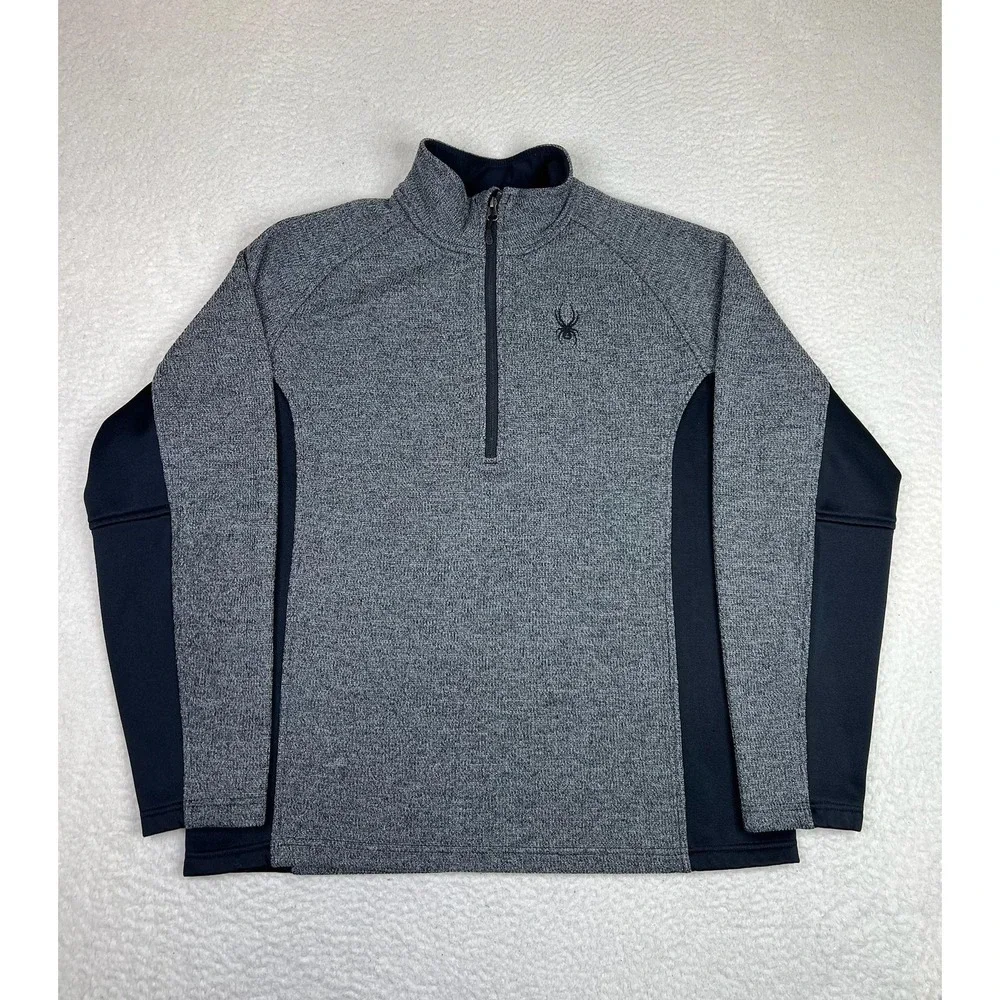 Spyder Pullover Mens Large Gray 1/4 Zip Long Sleeve Ski Fleece Performance Top - Picture 1 of 10